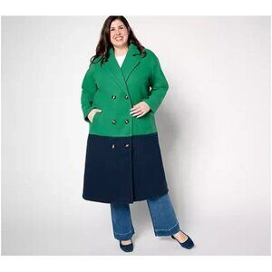 Carla Rockmore Collection The Muse Color Blocked Coat Emerald X-Large A690928